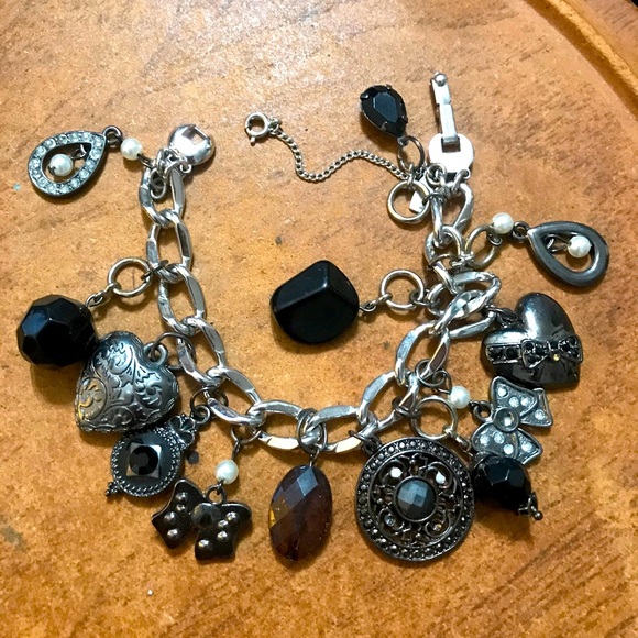 Monet Jewelry - Vintage SilverTone Monet 13 Charm bracelet excellent condition Butterfly & pearl